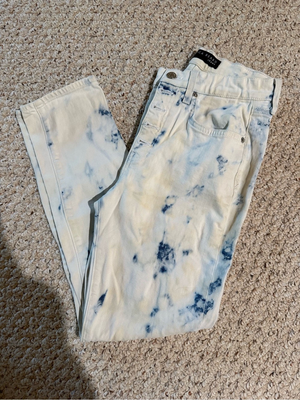 Veronica Beard White Denim Skinny Jeans with Blue Tie-Dye